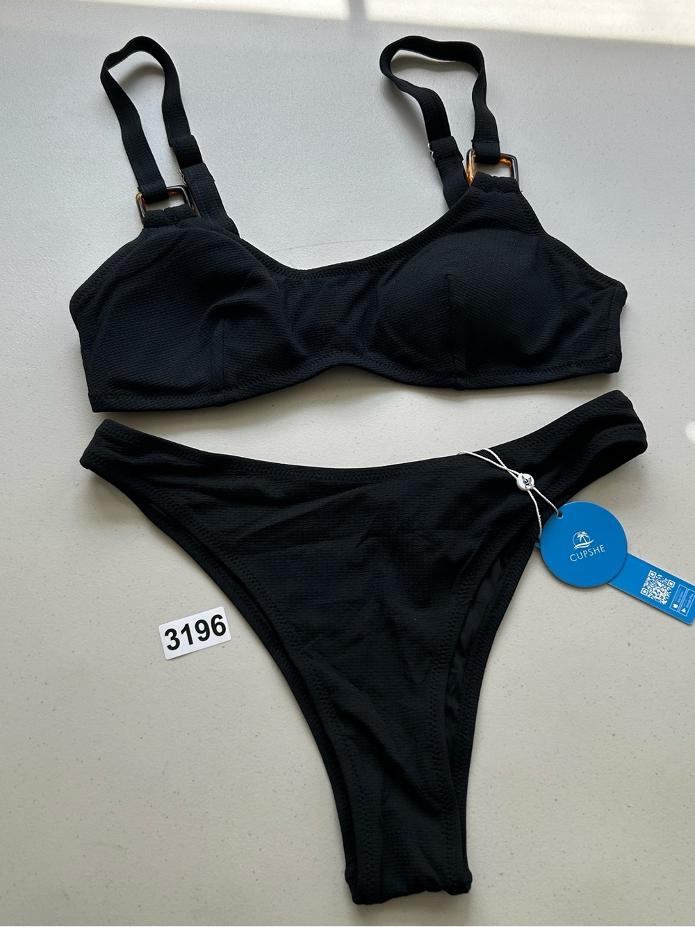 Cupshe Bikini Set Medium Black Ribbed Swimwear New - Picture 7 of 7